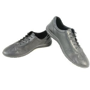 ECCO Shoes Womens 41 Babett II Tie Casual Sneakers Black Leather Round Toe Low